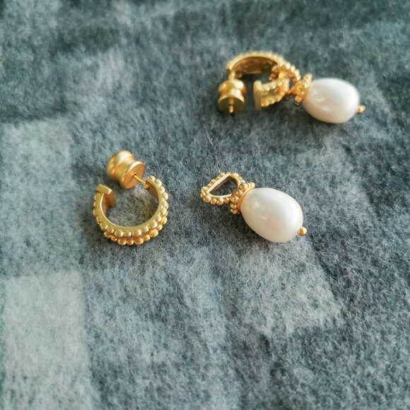 Julie Vos Marbella Gold Pearl Hoop & Charm Earrings BRAND NEW - Picture 2 of 3